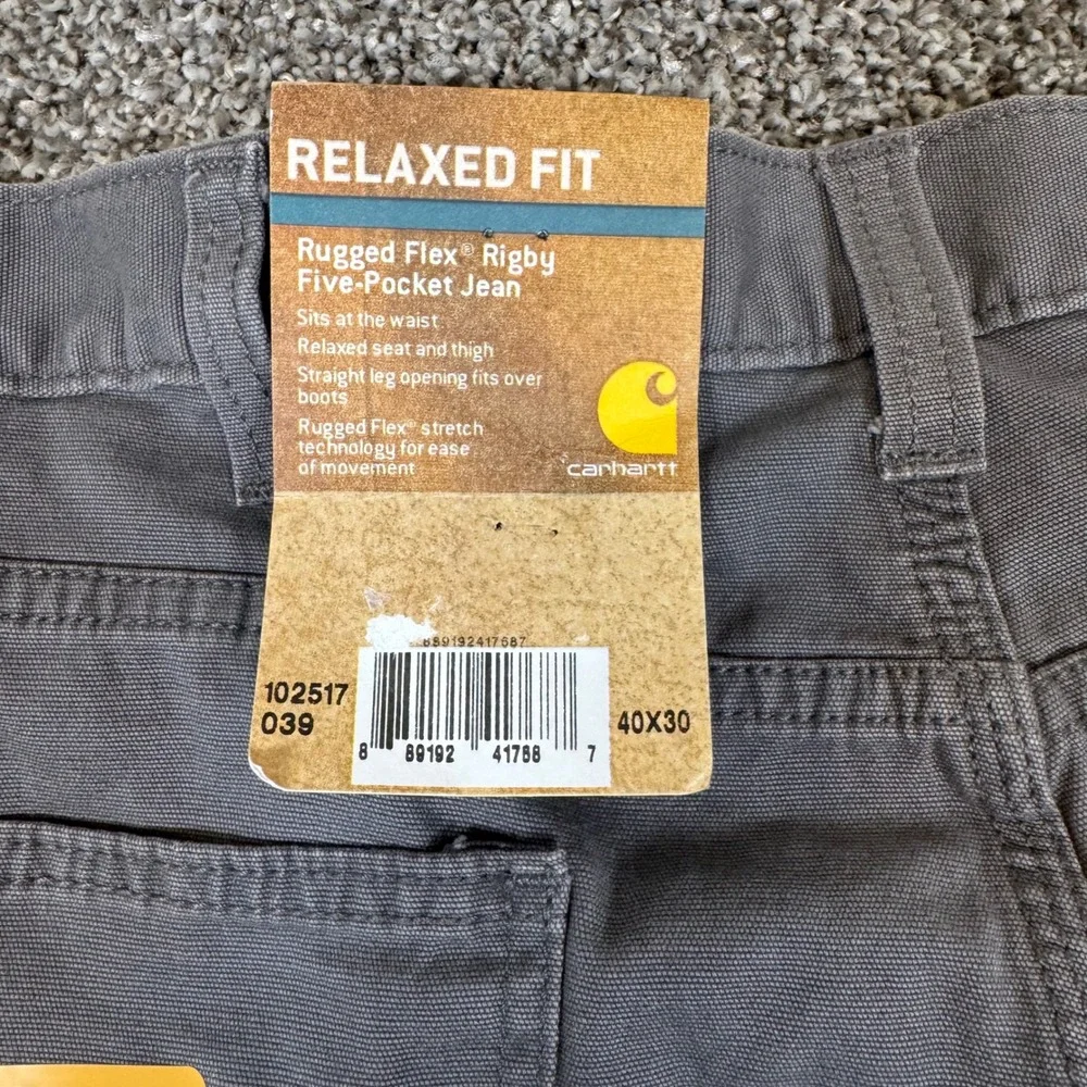 Carhartt Rugged‎ Flex Canvas Five-Pocket Jean 102517-039 Shadow Gray 40x30 Mens